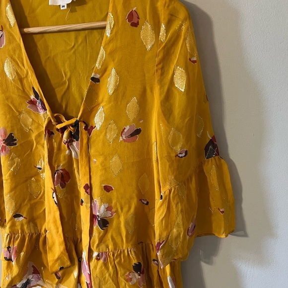 Sézane Anita Silk Blouse in Grands Fleurs Safran Mustard Yellow EU 38 (US 6) - Picture 9 of 13